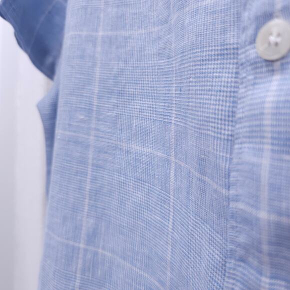 TODD SNYDER Linen Casual Button Down Shirt Light Blue Plaid Lightweight Sz XL - Picture 12 of 13